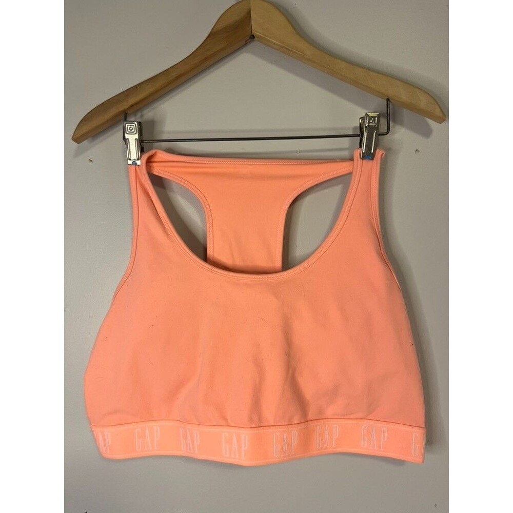 GAPFit Powermove Sports Bra L Neon Coral Peach Racerback Keyhole Activewear